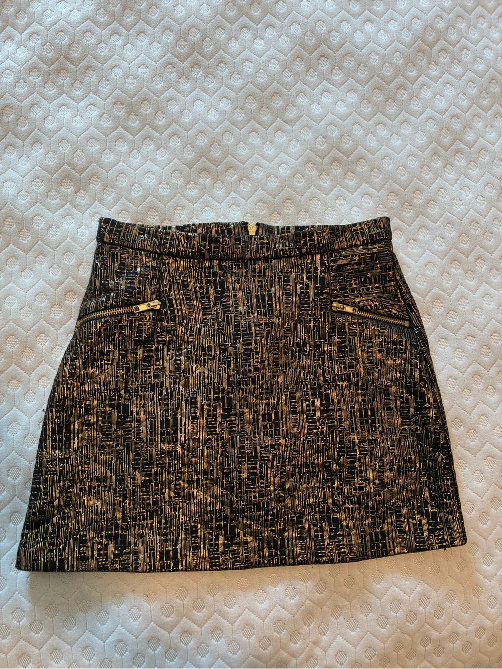 Textured Black and Gold Zipper Mini Skirt - Girl’s